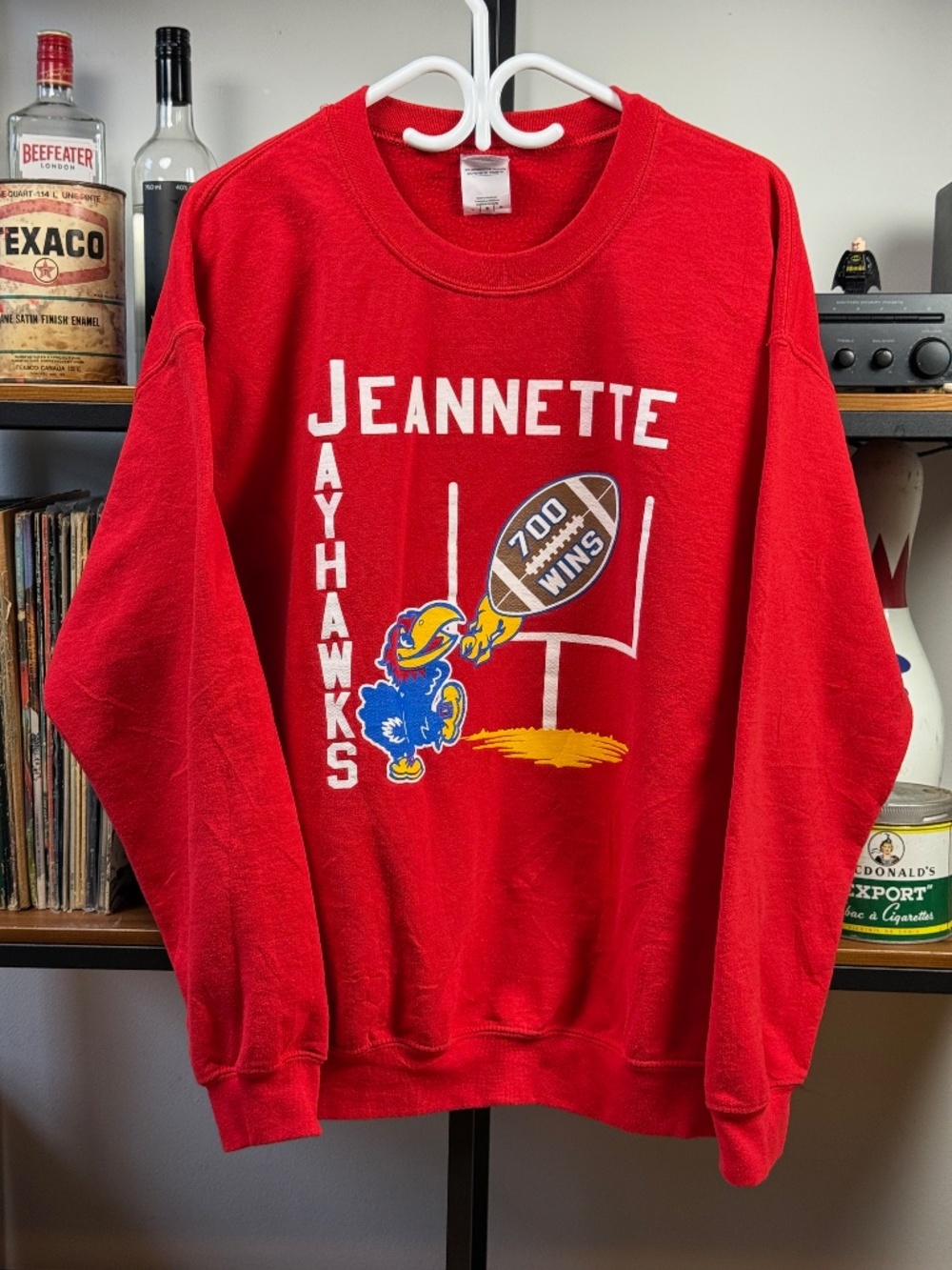 Vintage style Jeannette Jayhawks varsity men red crewneck/hoodie size Large